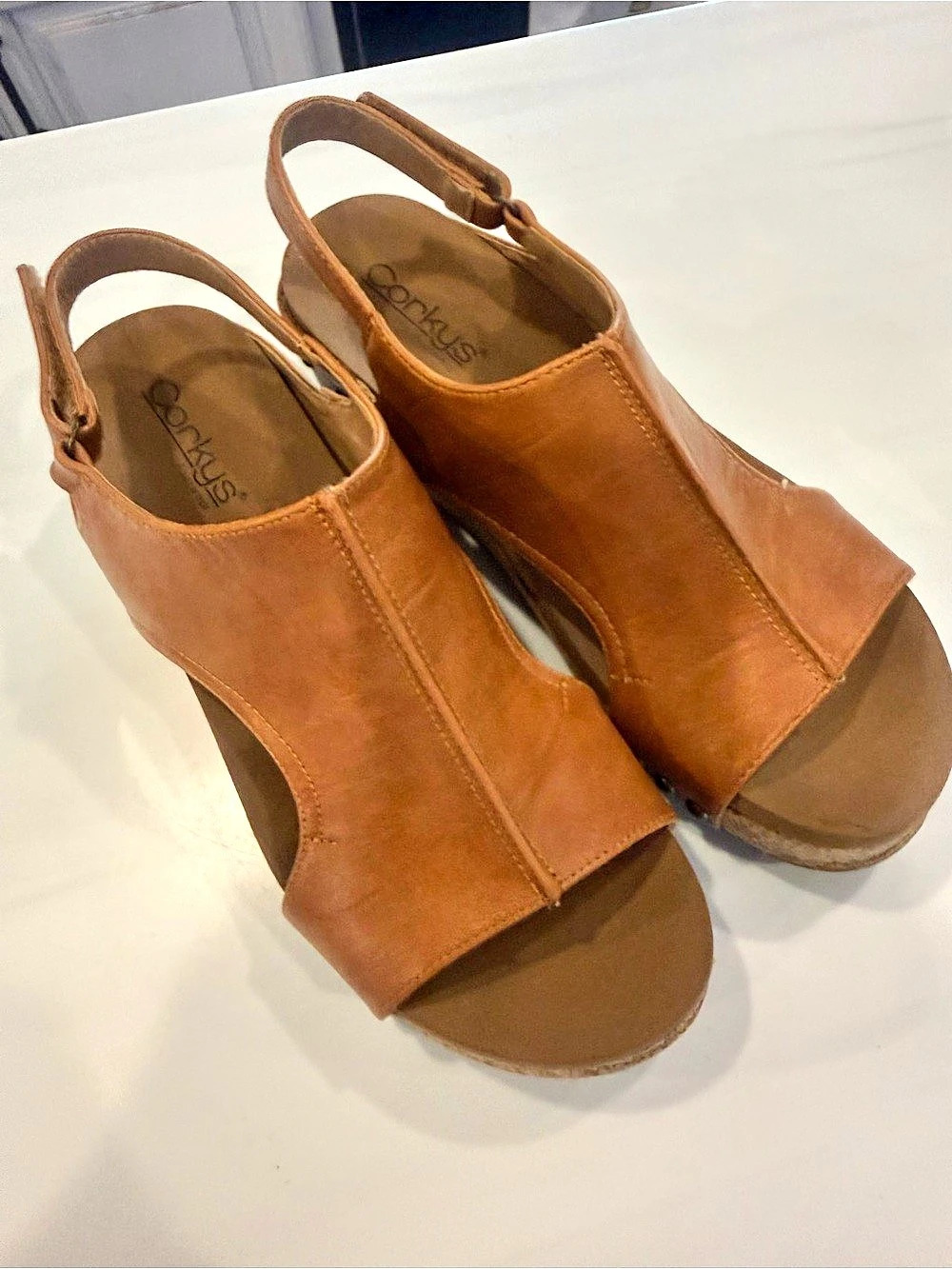 Corkys Volta II Wedge Sandal Leather Wedge Sandals Brown US 9